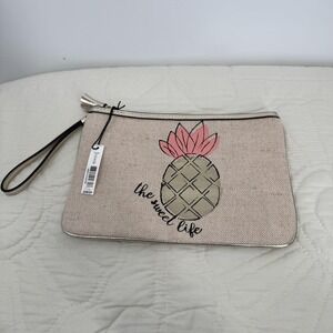 Kate Landry Wristlet Clutch Bag Womens One Size Gold Pineapple Jute Sweet Life